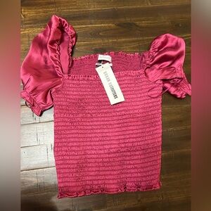 Urban Outfitters Sabrina Satin Smocked Crop Top,